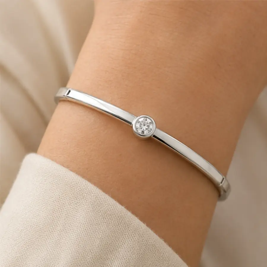 The Solitaire Bangle worn on model
