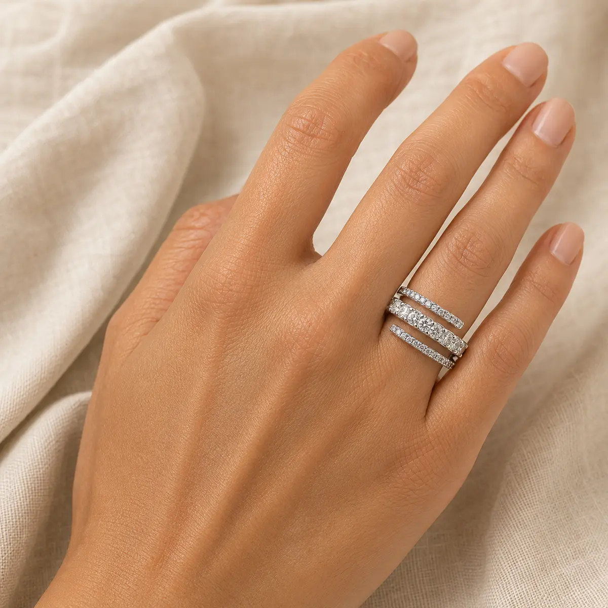 The Diamond Spiral worn on model in white gold