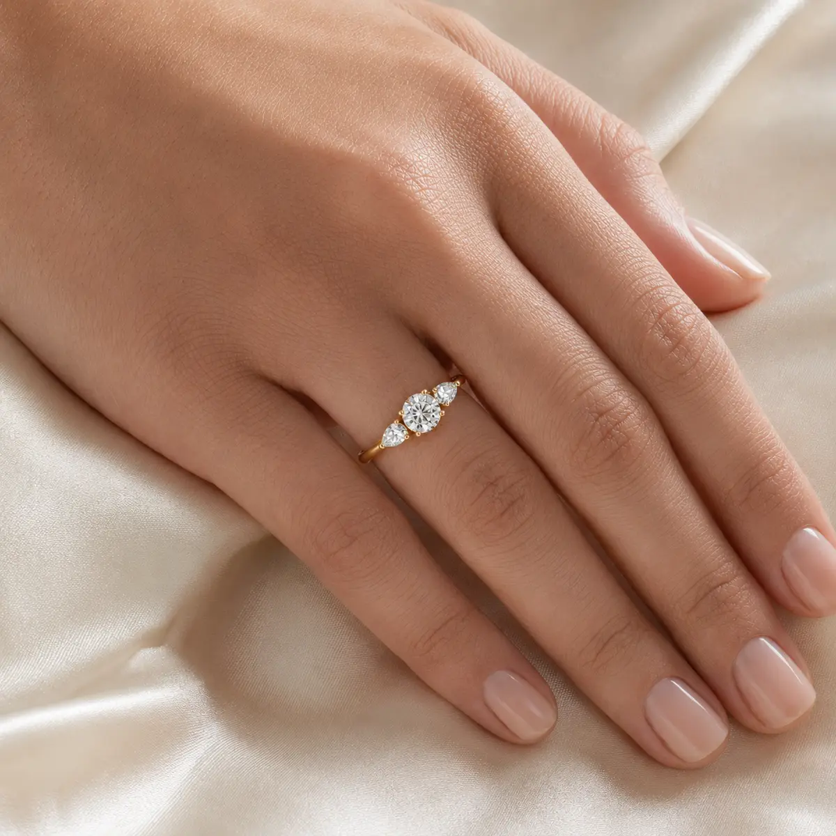 The Lilyan Trio worn on model in yellow gold