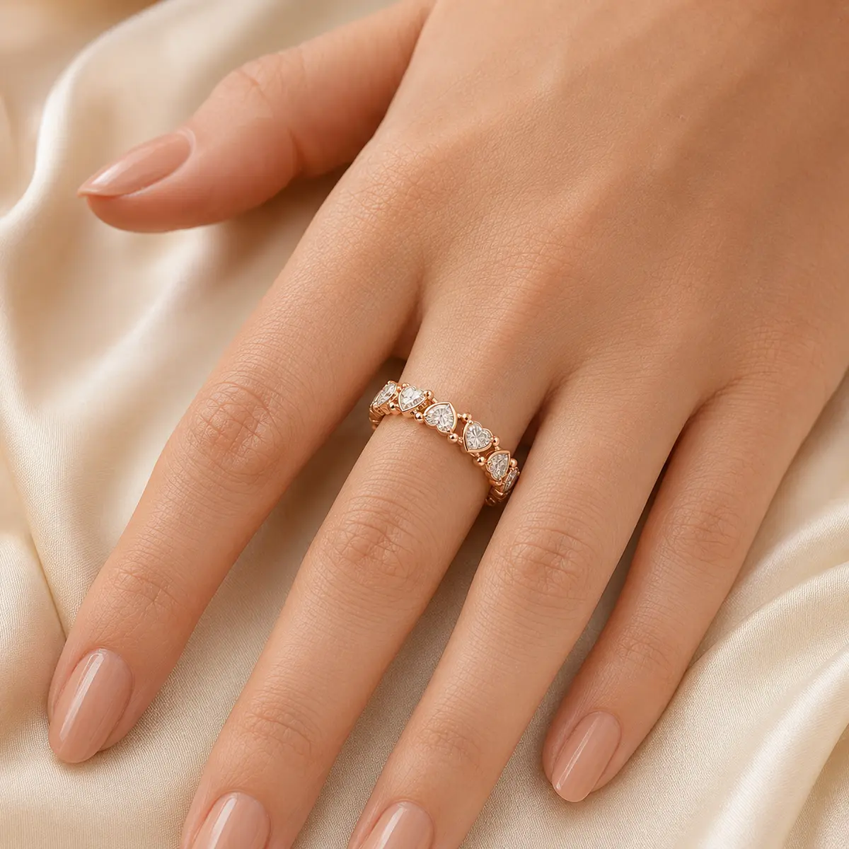 The Amour Eternity worn on model in rose gold